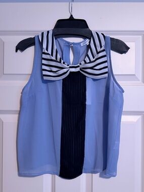 Glamorous (UK) Sheer Sleeveless Top with Striped Bow, NWT